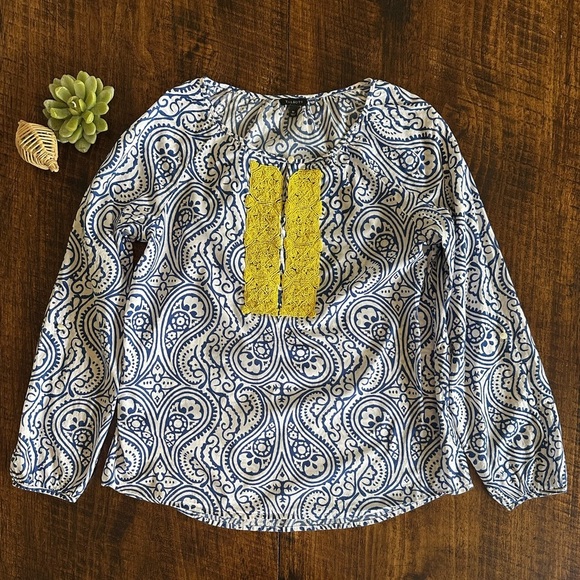 Talbots | Boho 100% Cotton Paisley Beaded Blouse - Picture 1 of 9